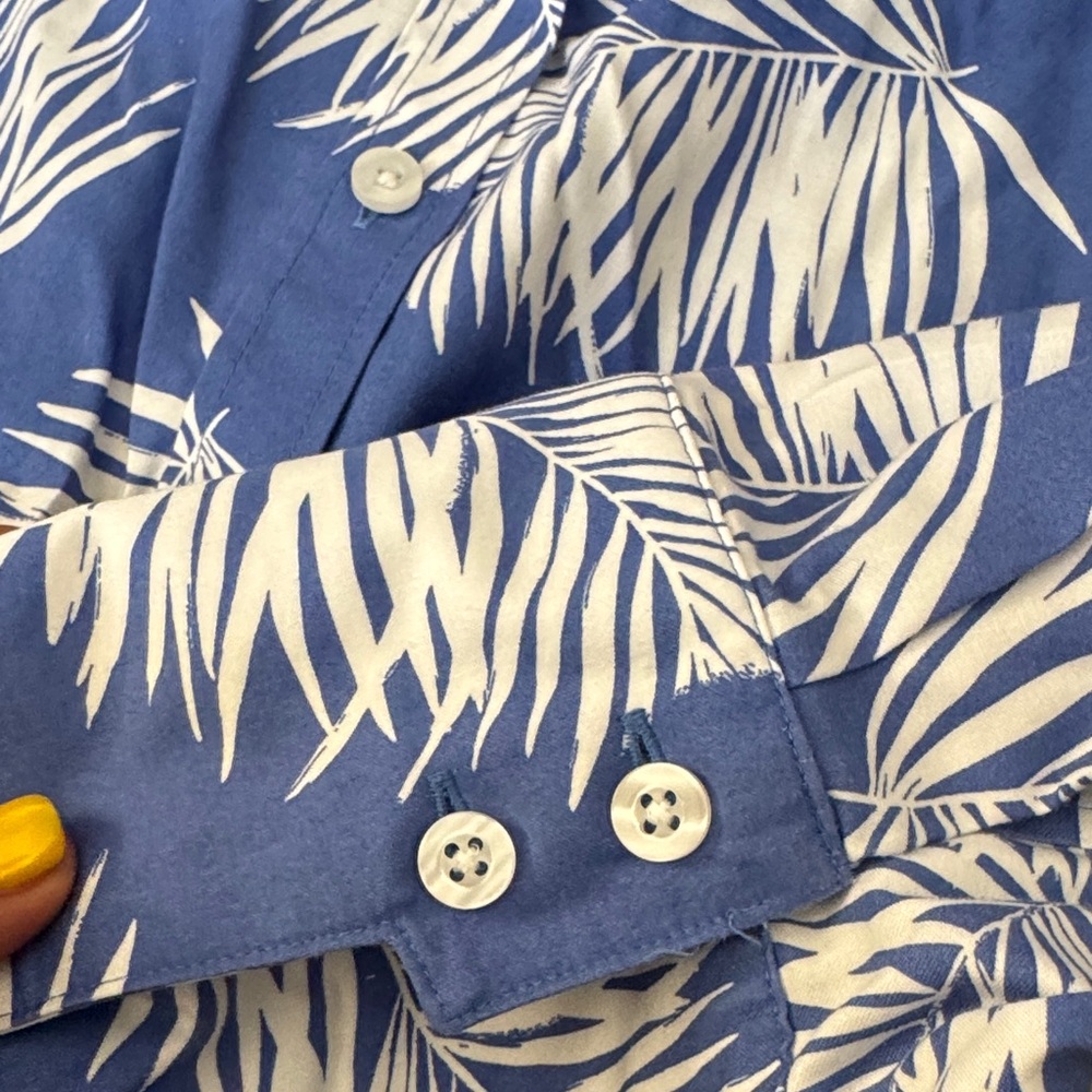 Chicos Blue and White Palm Print Shirt - Picture 5 of 6